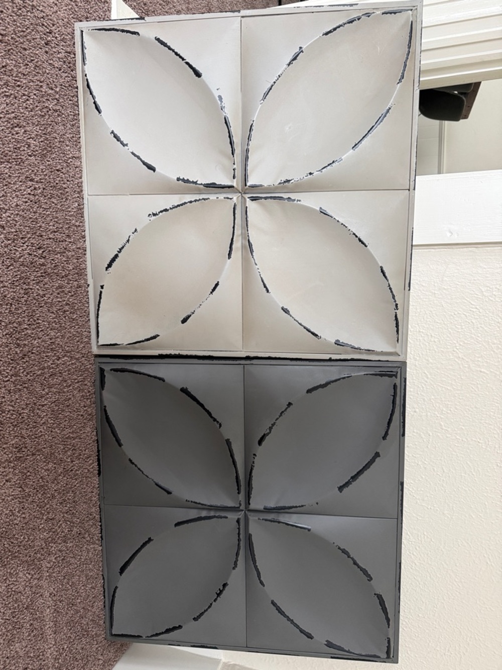 METAL - 2- 24”x24” Neutral Two-Tone Petal Wall Art Panel Set - White & Gray